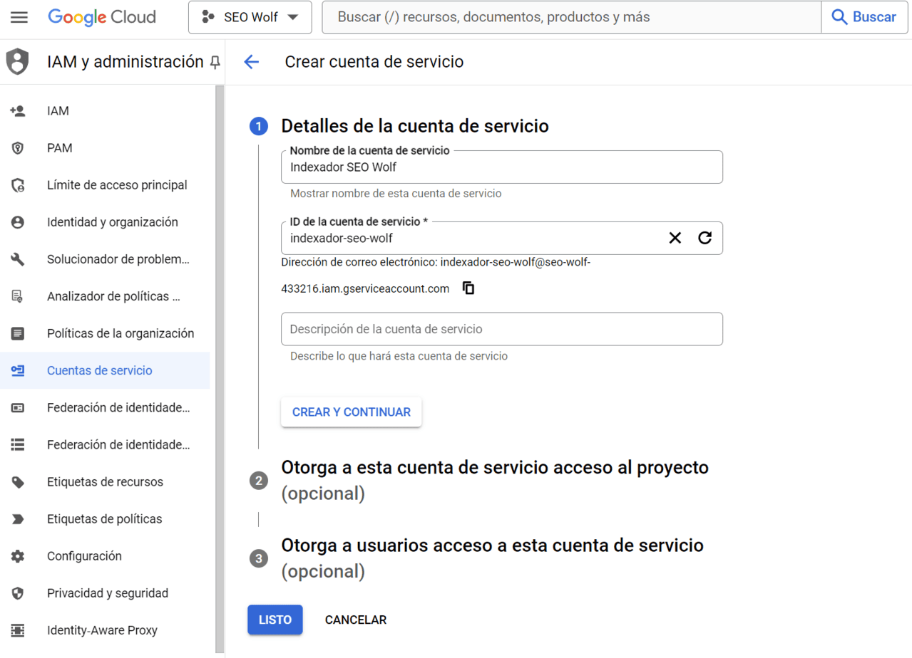 Credenciales Cuenta De Servicio Para Indexador Api Search Conole + Google Cloud