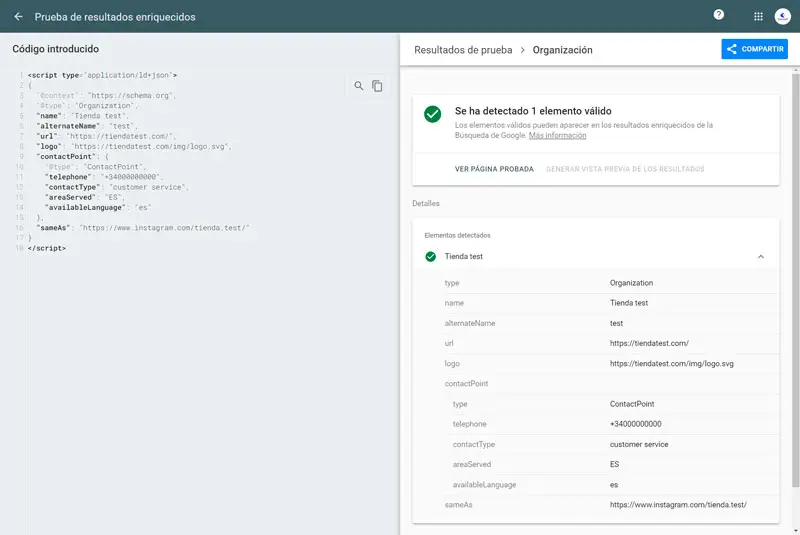 ¿Cómo Añadir El Schema Organization A Shopify? 2 Comprobar Schemas Shopify